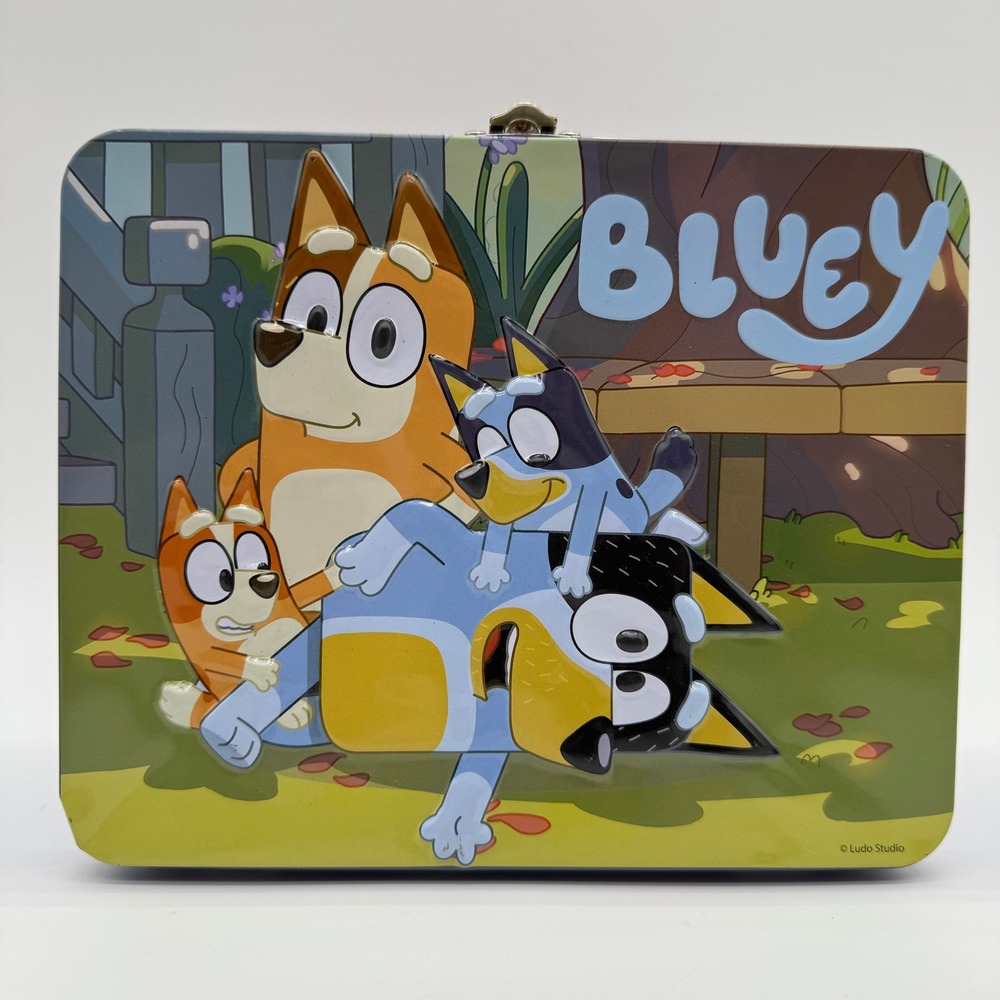 Bluey‎ Family Metal Lunch Box Tin Carry Case Storage Box with Handle